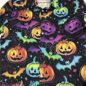 Colorful Halloween Pumpkin and Bat Casual Shirt